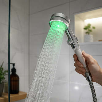 LED brusehoved -  Vandbesparende, temperaturkontrol i farverig LED lys
