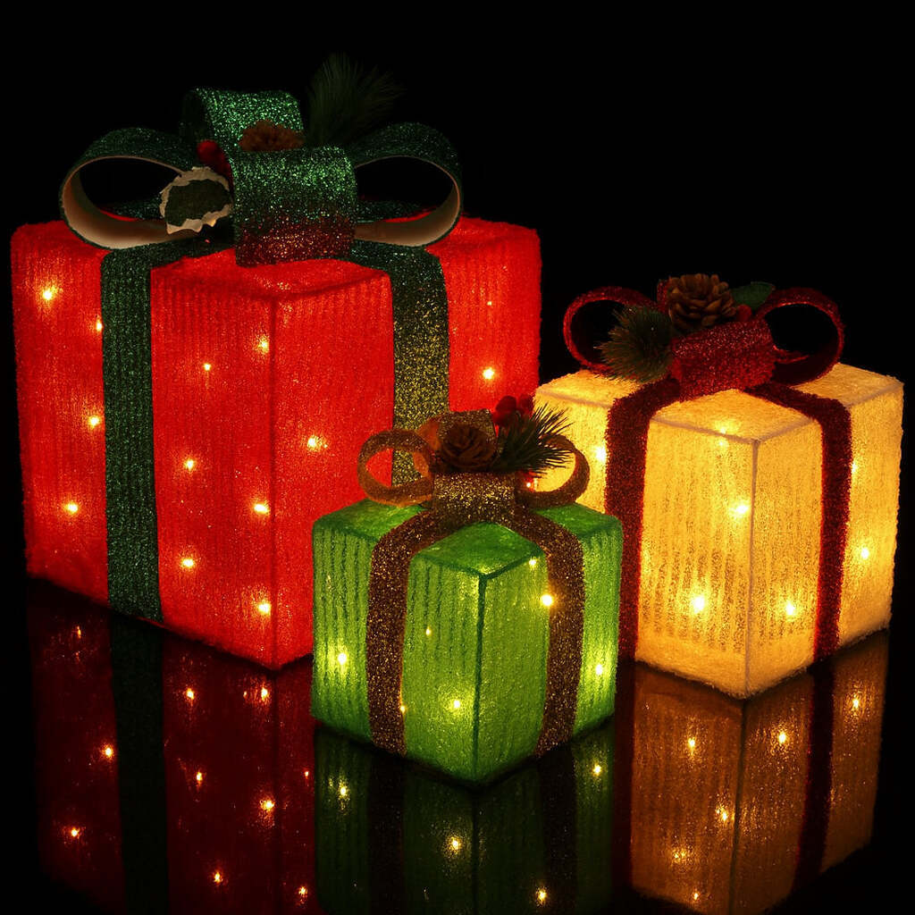 LED-Gaveæske - sæt med 3 stk. - rød, grøn & gul