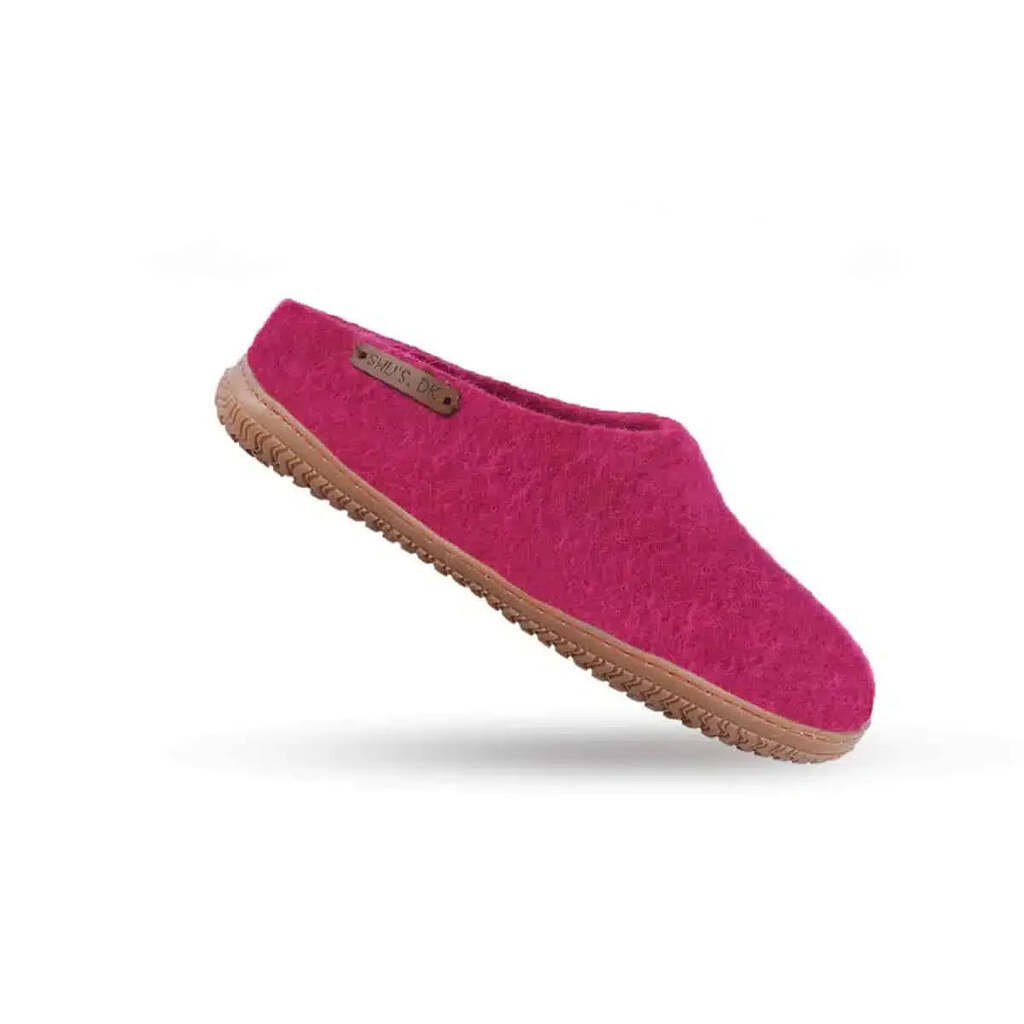 Uldtøffel (100% ren uld) m/Gummisål -Dansk Design fra SHUS - pink / 37