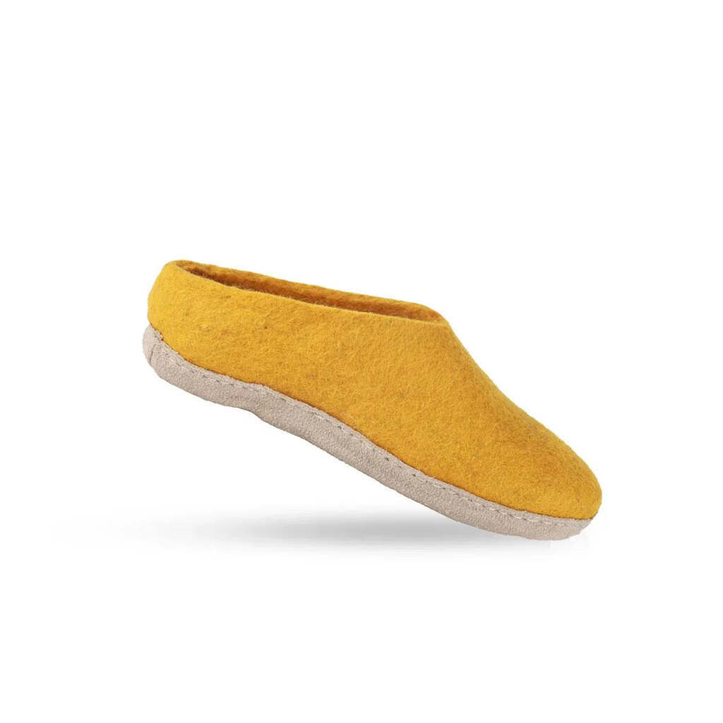 Uldtøffel (100% ren uld) m/sål i skind  - Dansk Design fra SHUS - gul / 36