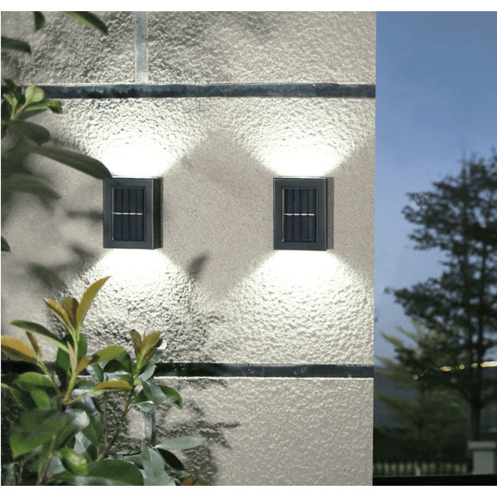 LED-solcelle Væglampe (up- downlight), 2 stk. rustfri stål eller sort - Rustfri stål