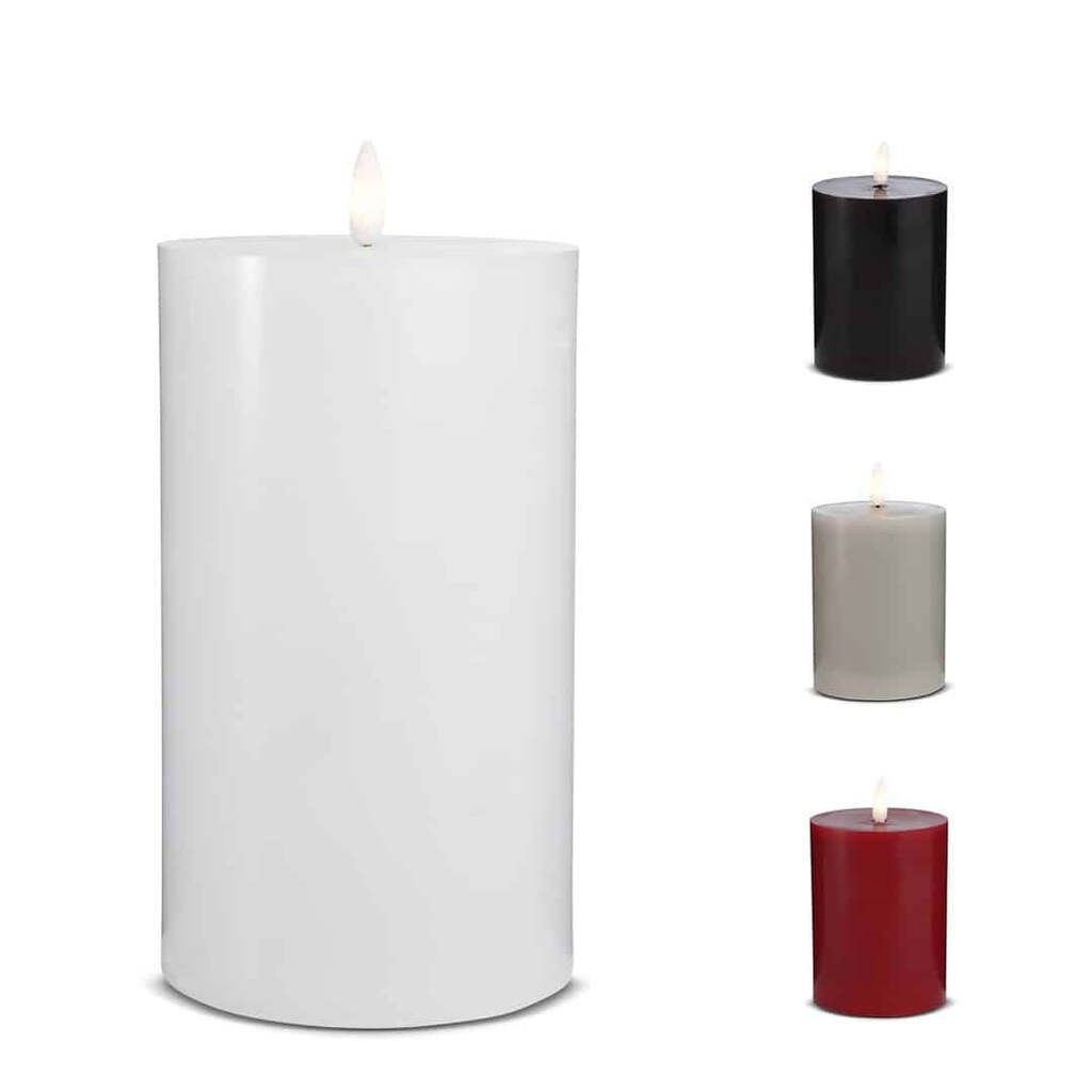 LED Stearinlys - 1 stk. - ø7,5 x 12,5 cm - m/3D flamme - (flere farver) - Sort