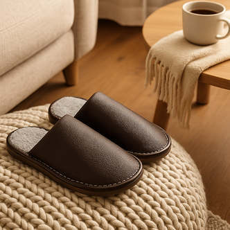 Hjemmesko i PU-læder  -  stilrene, slidstærke & behagelige (Brun & Grå) - 42/43 / Brun
