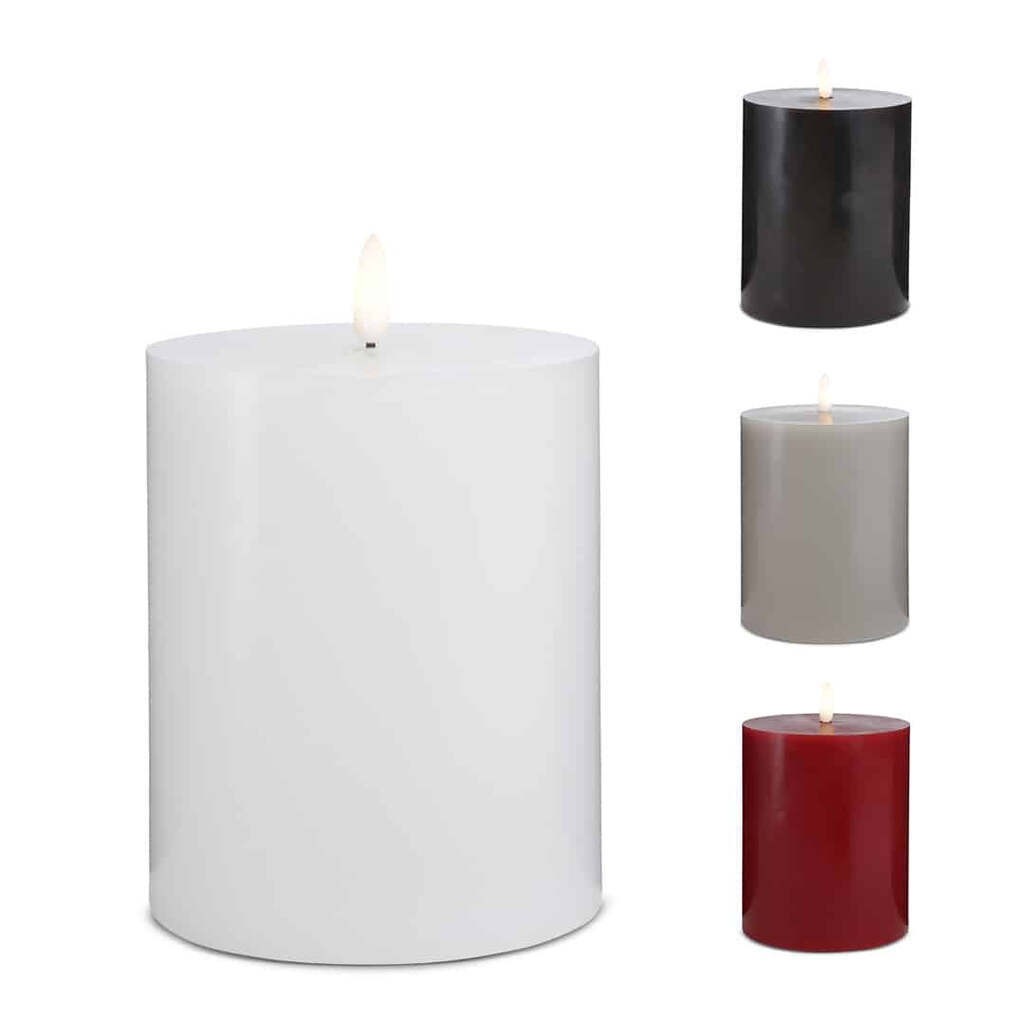 LED Stearinlys - 1 stk. - ø10 x 15 cm - m/3D flamme - (flere farver) - Hvid