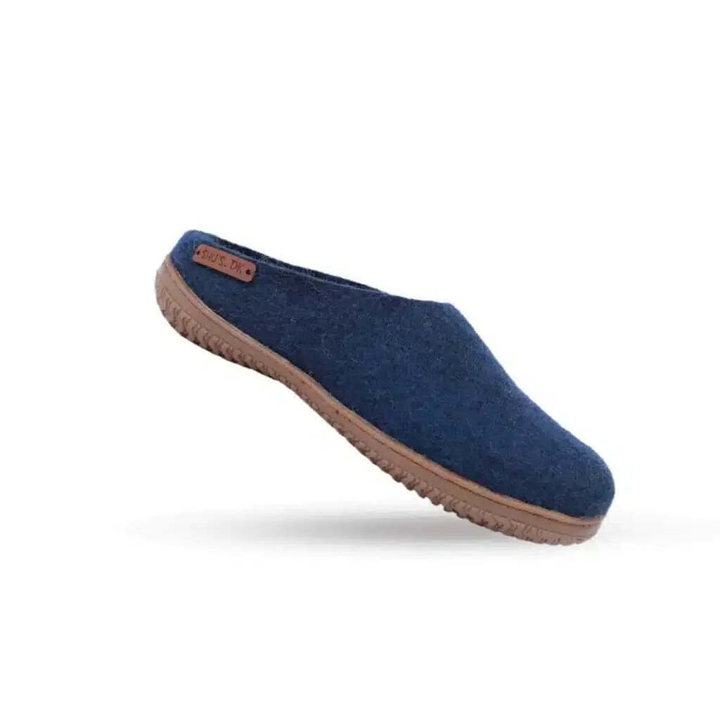 Uldtøffel (100% ren uld) m/Gummisål -Dansk Design fra SHUS - blå / 37
