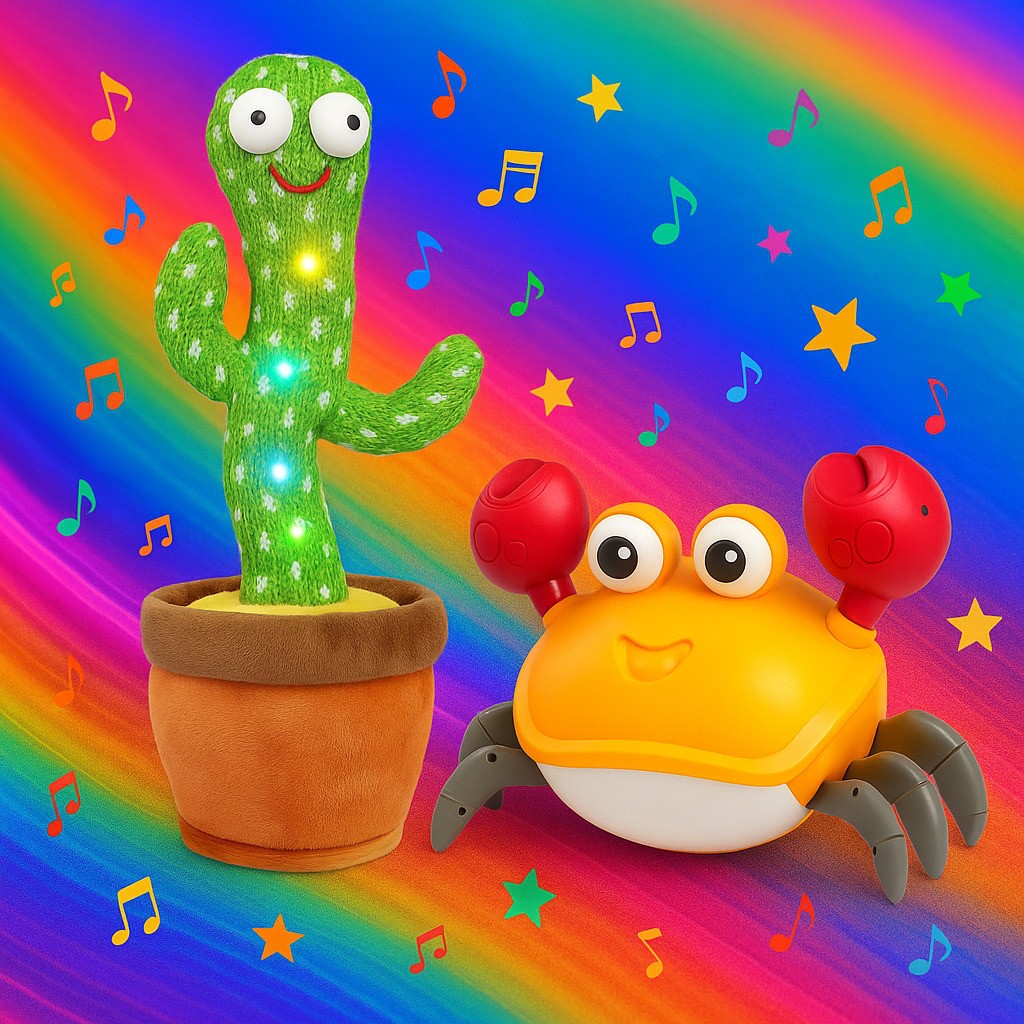 Legetøjspakke: Syngende kaktus & glad dansende baby krabbe - Turkis