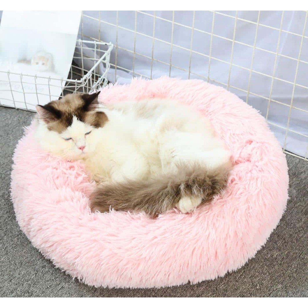 Blød og beroligende donut kattepude (sort, beige, grå, koks eller pink) - Beige / 60 cm