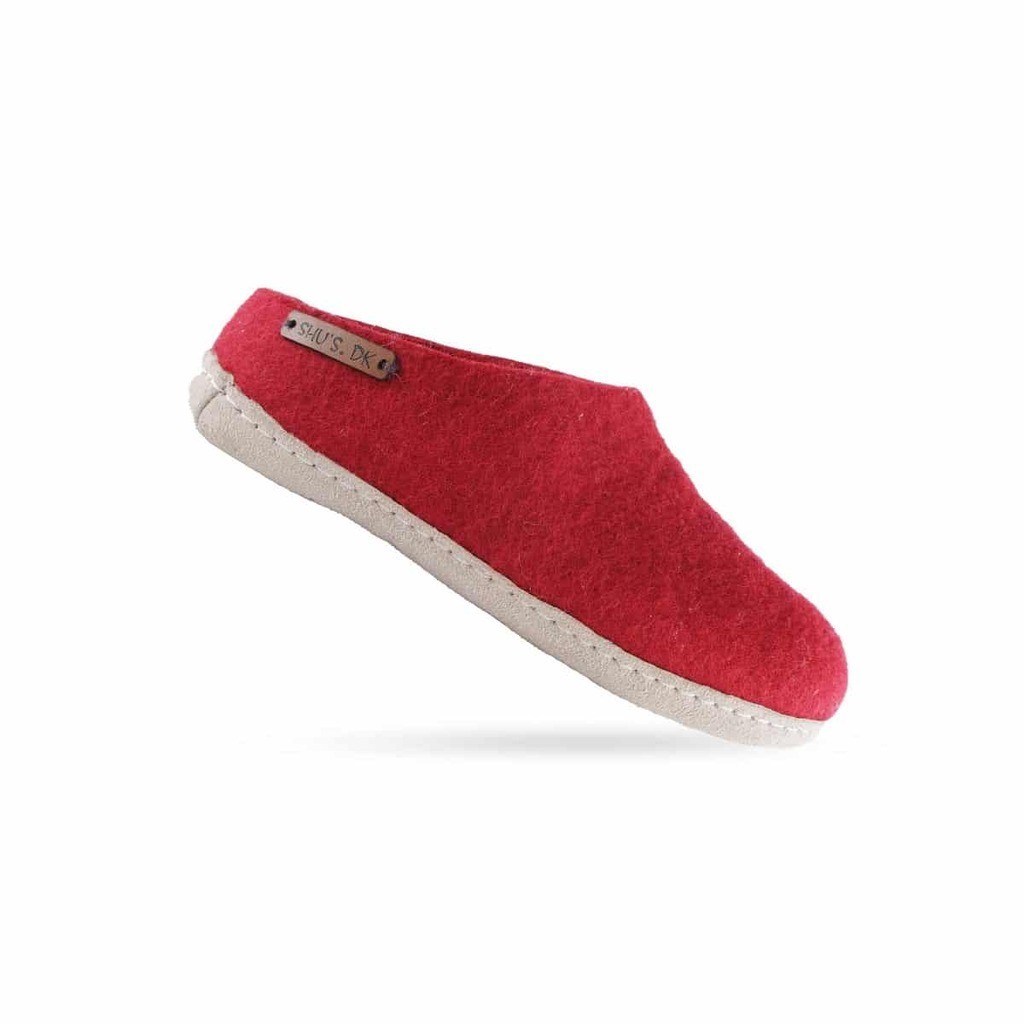 Uldtøffel (100% ren uld) m/sål i skind - Dansk Design fra SHUS - koks / 40