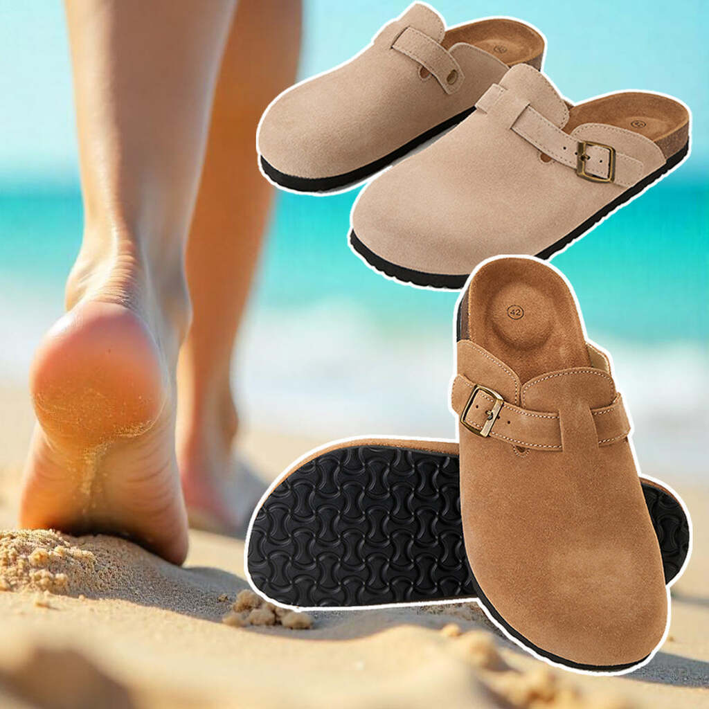 Komfort og stil i ét  -  Klassiske kork-sandaler med lukket tå - Beige / 40