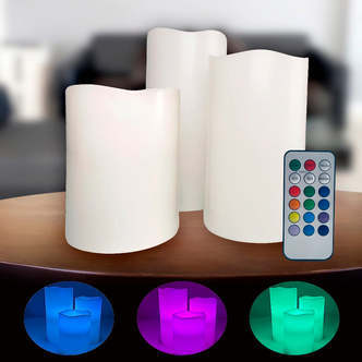 LED stearinlys - 3 stk. - 15/12/10 cm - m/fjernbetjening - 12 forskellige farver