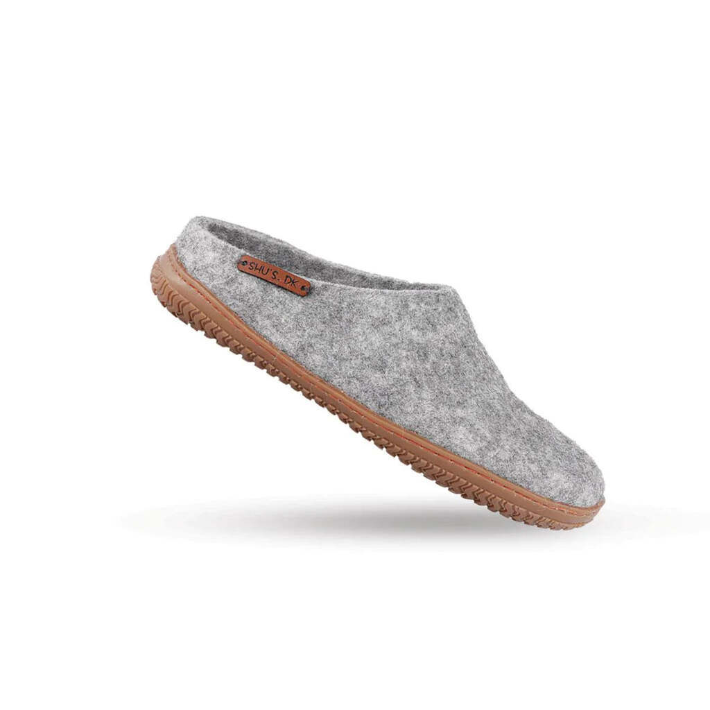 Uldtøffel (100% ren uld) m/Gummisål -Dansk Design fra SHUS - graa / 36