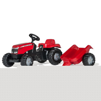 Rød Massey Ferguson traktor med trailer