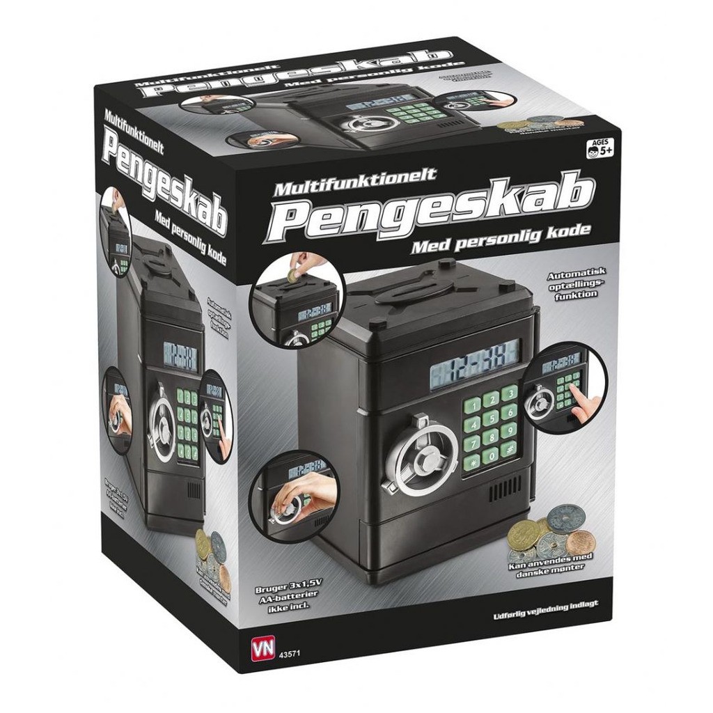 Legetøj pengeskab med kode og password