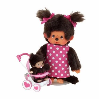 Monchhichi mor m. baby i klapvogn
