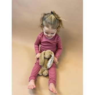 BIRKHOLM Stribet Rib Bluse Rabarber Rosa & Baby Lyserød