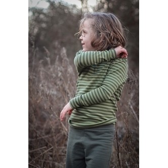 BIRKHOLM Stribet Rib Bluse Oliven Grøn & Salvie Grøn