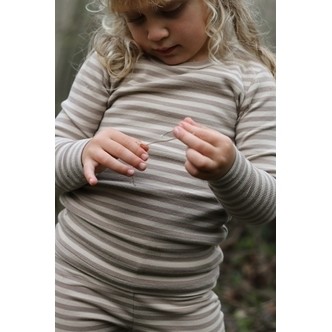 BIRKHOLM Stribet Rib Bluse Kashmir Brun & Vanilje Beige