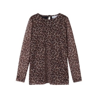 NAME IT Mesh Langærmet Bluse Silje Black Animal