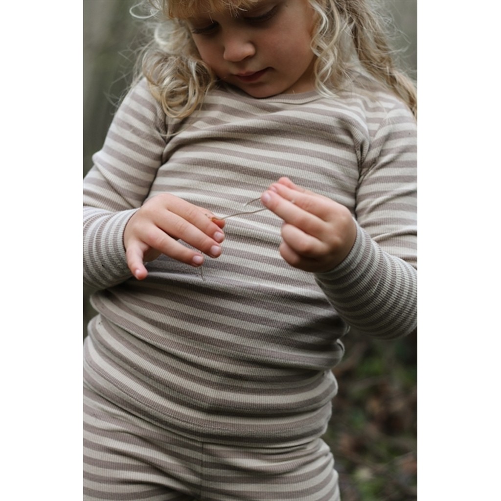 BIRKHOLM Stribet Rib Bluse Kashmir Brun & Vanilje Beige
