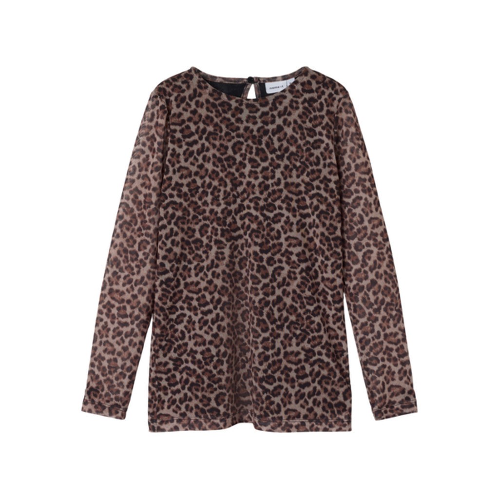 NAME IT Mesh Langærmet Bluse Silje Black Animal