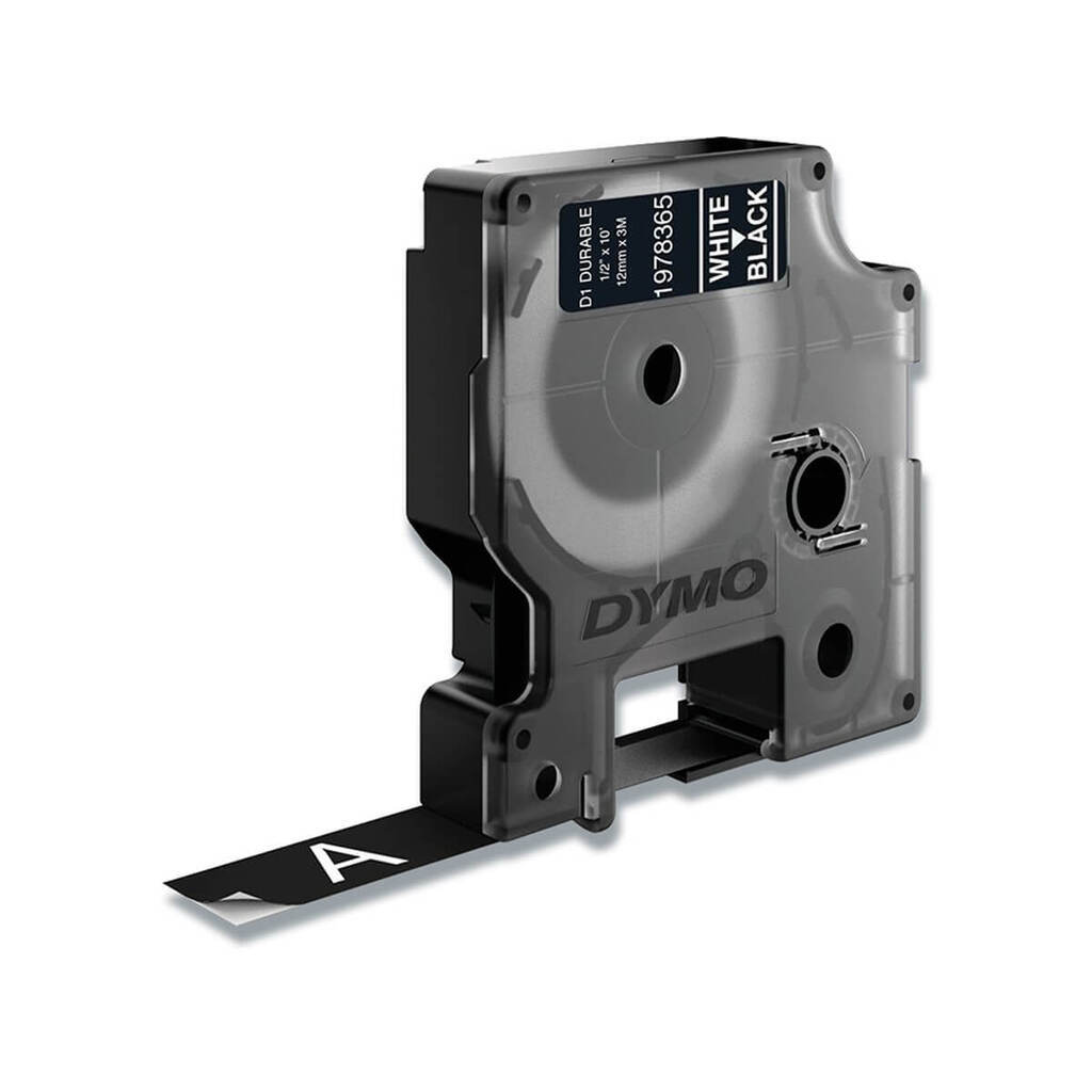 Dymo Tape D1 Ekstra holdbare etiketter 12 mm x 3 m Hvid / Sort