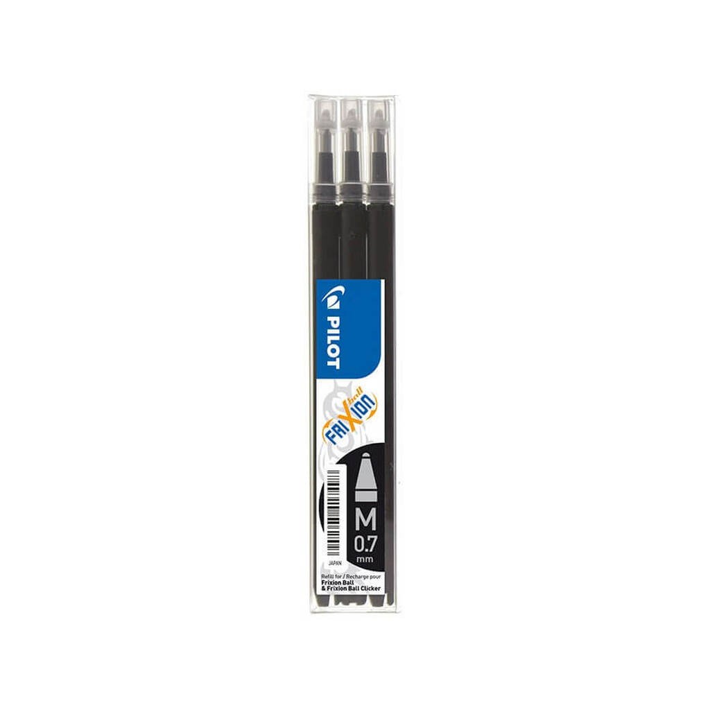 Pilot Frixion Clicker 0,7 Refill, Udviskbar Kuglepen 3 stk, Sort