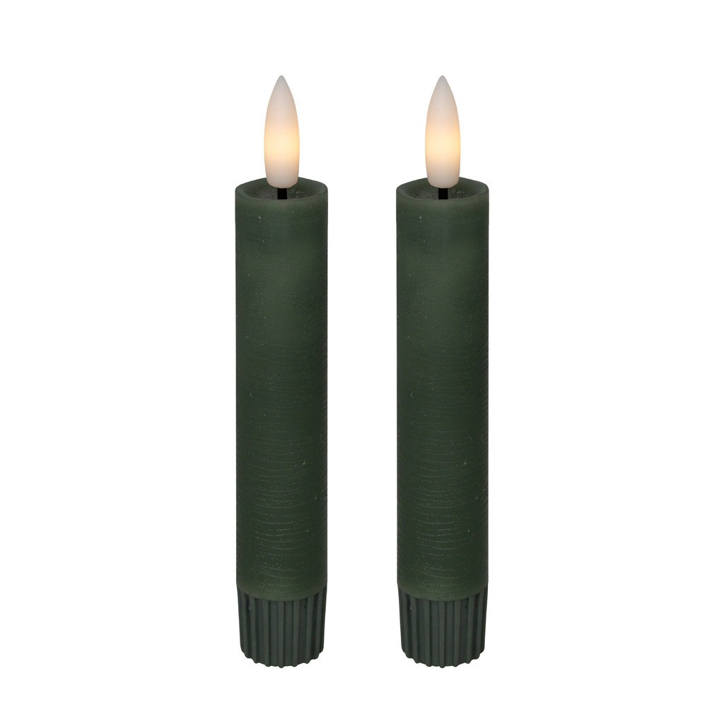 Cozzy kronelys, 3D flamme, 11 cm, grøn, 2 stk. (bruges med fjernbetjening)