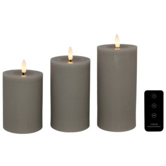 Cozzy bloklys, 3D flamme, grå, 3 pak inkl. fjernbetjening