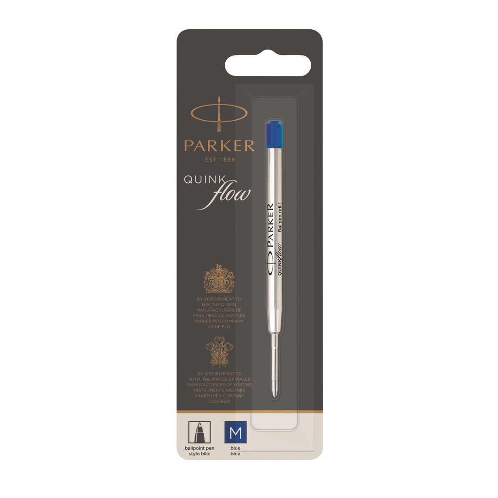 Parker Kuglepen Refill Quinkflow M, blå blist. 12 stk