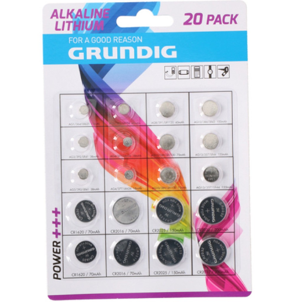Grundig CR batterier, Lithium, 20 stk, Blandede