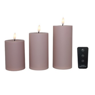 Cozzy udendørs bloklys, 3D flamme, rosa, 3 pak inkl. fjernbetjening