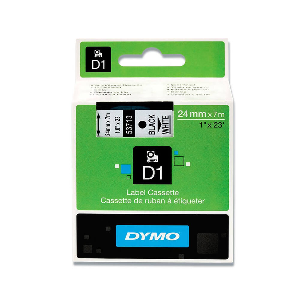 Dymo Tape D1 24 mm x 7 m Sort / Hvid 53713