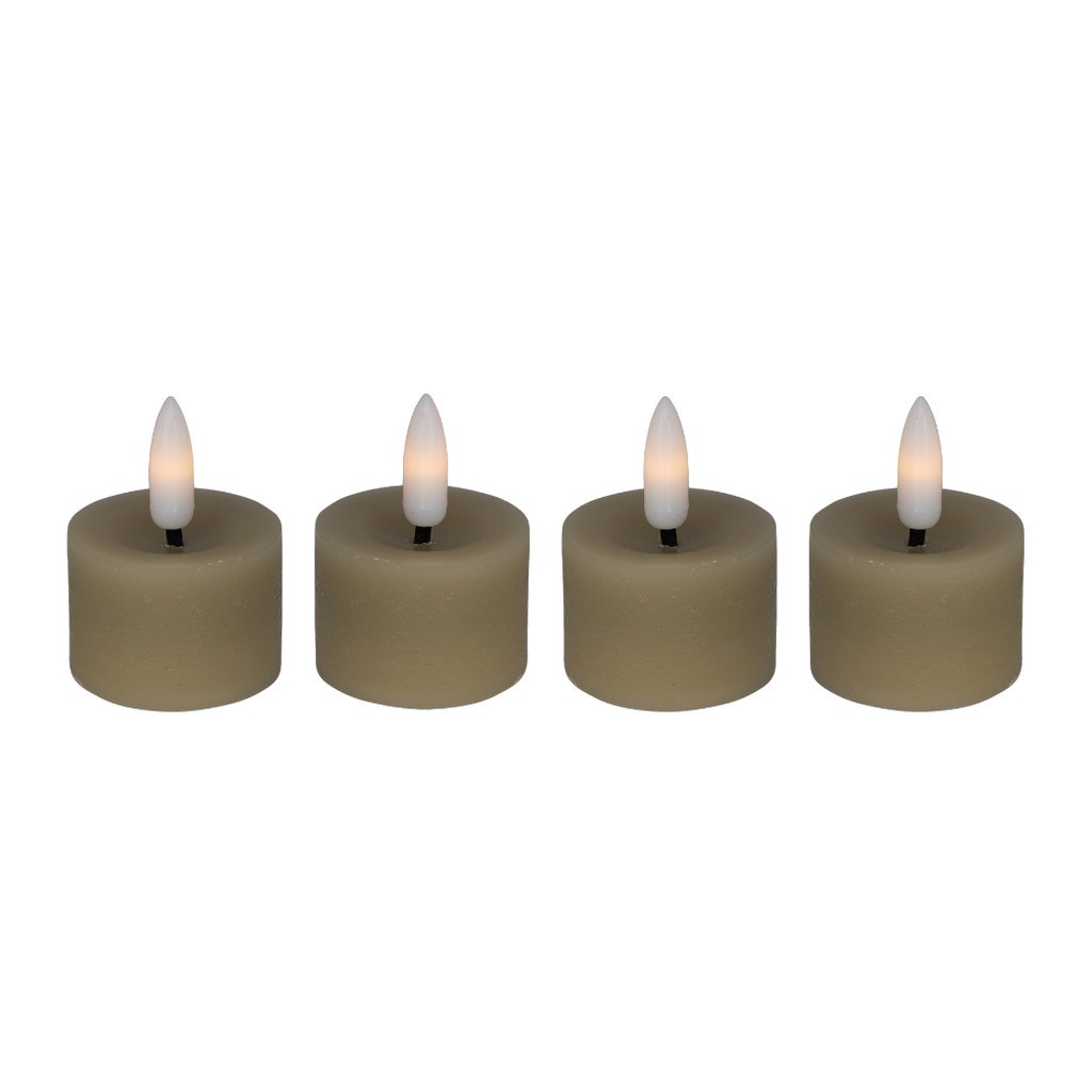Cozzy fyrfadslys i stearin, 3D flamme, sand, (bruges med fjernbetjening), 4 stk