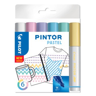 Pilot Marker Pintor Medium Pastel Mix 1,4 DIY-pen, 6 stk,  Ass. farver