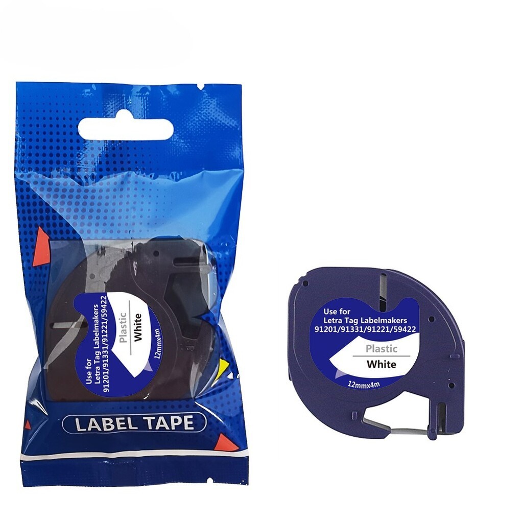Dymo LT label tape, Kompatibel, 12 mm x 4 m, Sort på hvid