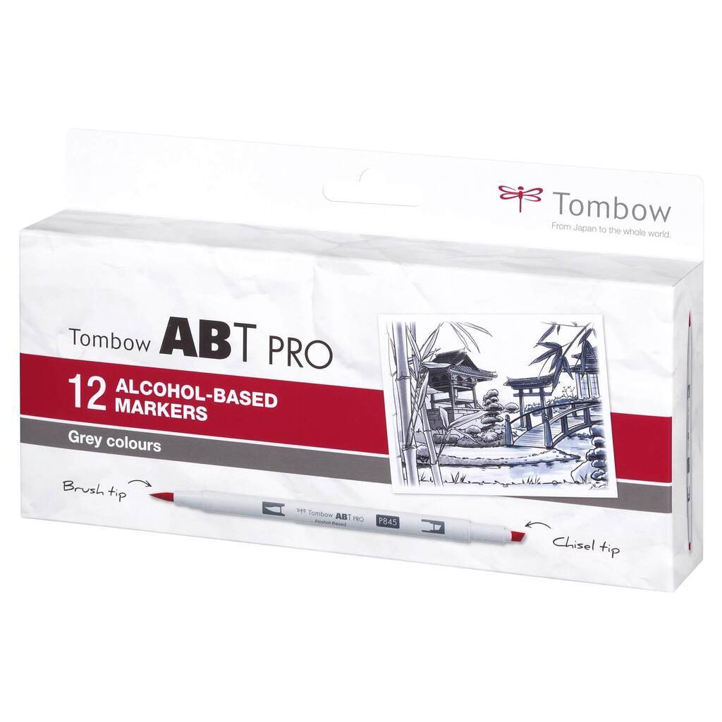 Tombow Marker ABT PRO Tusch med Dobbeltspids, 12 stk Grå