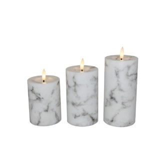 Cozzy bloklys, 3D flamme, hvid marmor, 3 pak inkl. fjernbetjening