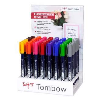 Tombow Fudenosuke Brush Pen, Hård Spids, 48 stk, Assorterede farver (Med Display)