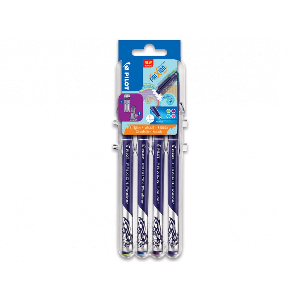 Pilot Frixion Fineliner 1,3mm Pastel, ass. farver, 4 stk, udviskbar pen