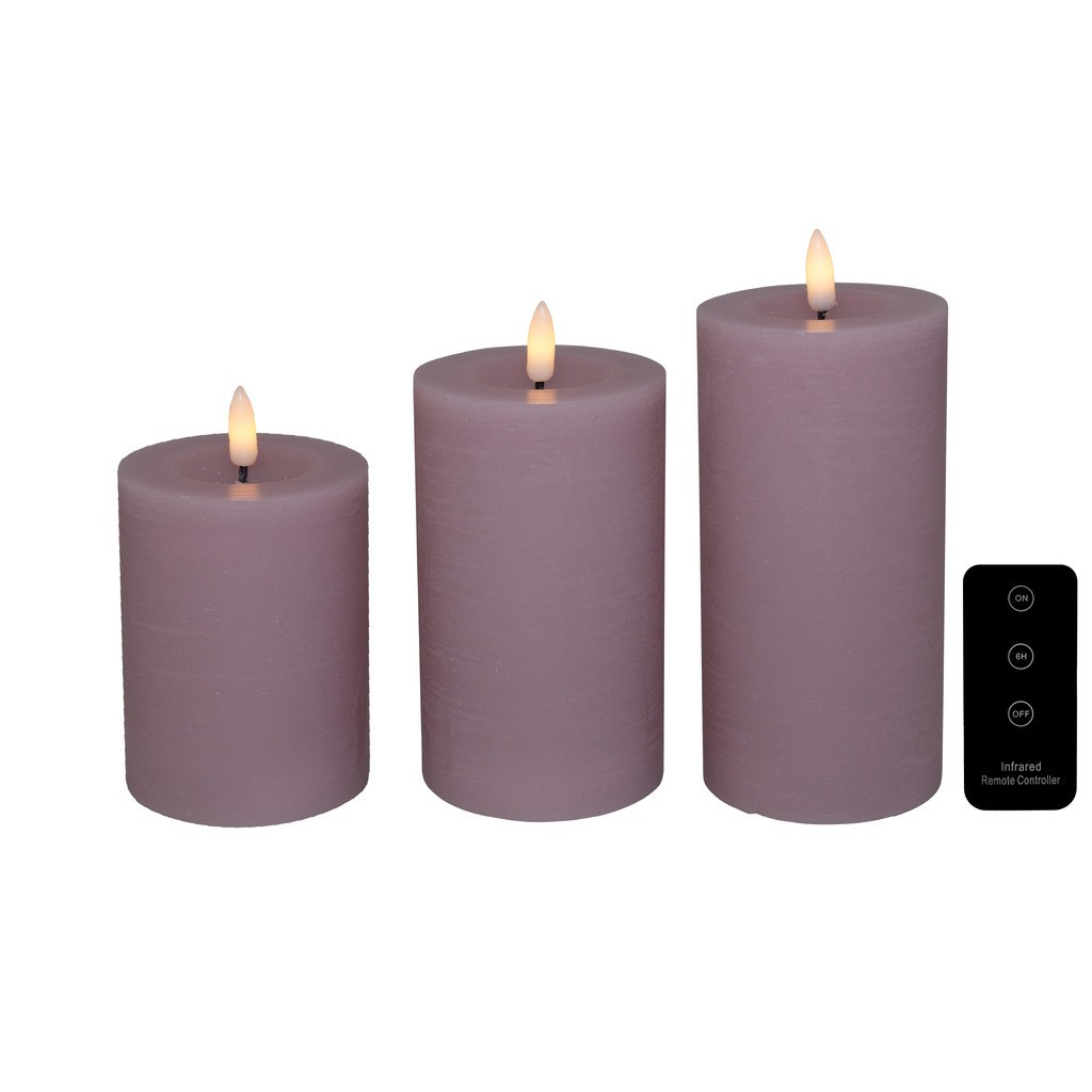 Cozzy bloklys, 3D flamme, rosa, 3 pak inkl. fjernbetjening