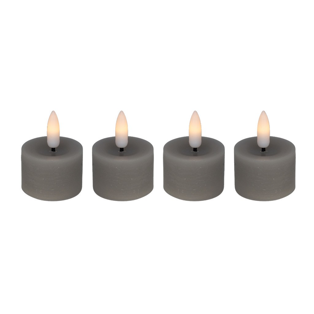 Cozzy fyrfadslys i stearin, 3D flamme, grå, (bruges med fjernbetjening), 4 stk