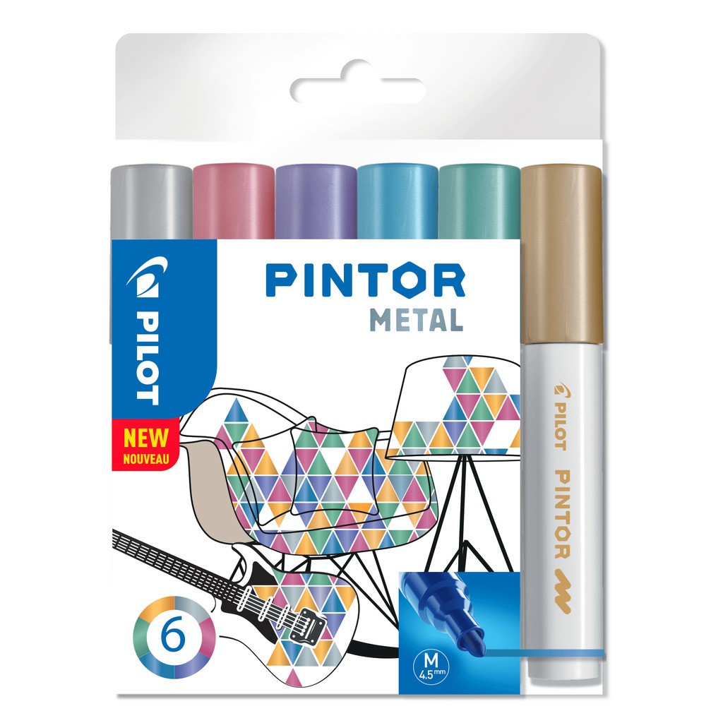 Pilot Marker Pintor Medium Metal Mix 1,4 DIY-pen, 6 stk, Ass. farver