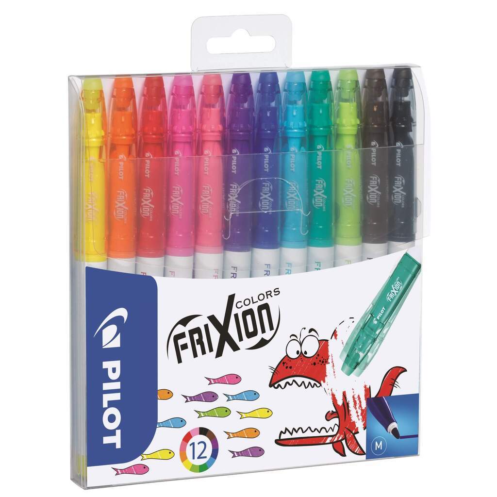 Pilot Frixion Colors 0,7 Udviskbar Kuglepen, 12 stk, Ass. farver