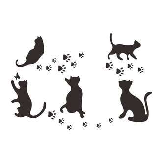 Katte wallsticker. 5 søde katte i silhuet der laver fodspor på din væg.