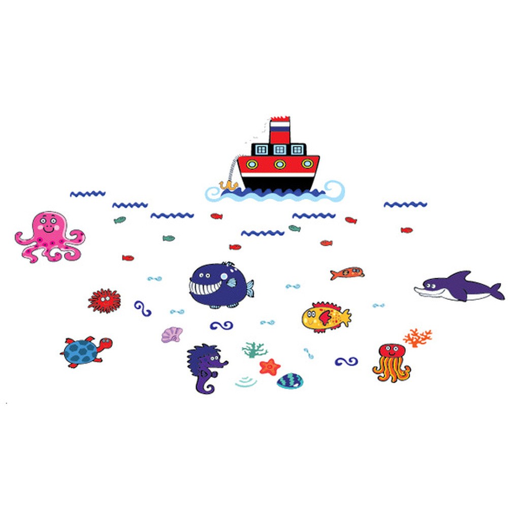 Flot wallsticker med alt godt fra havet. 180x102cm.