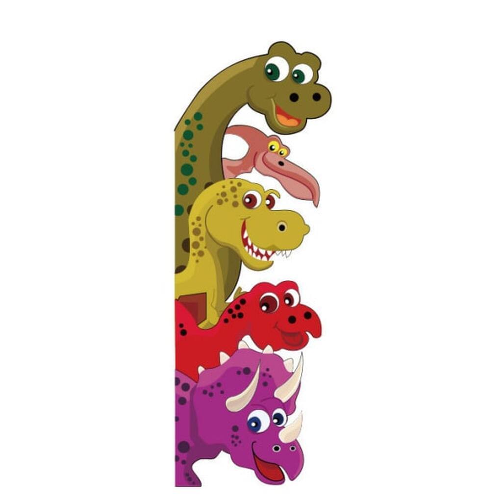Farverig wallsticker med søde dinosaurer, der kigger frem.