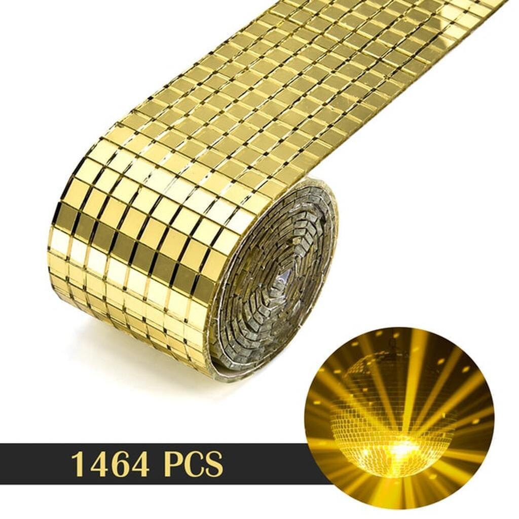 DIY spejlvæg. Selvklæbende mini-mosaikfliser i ægte glas. Mål: 4x100cm. Gold.