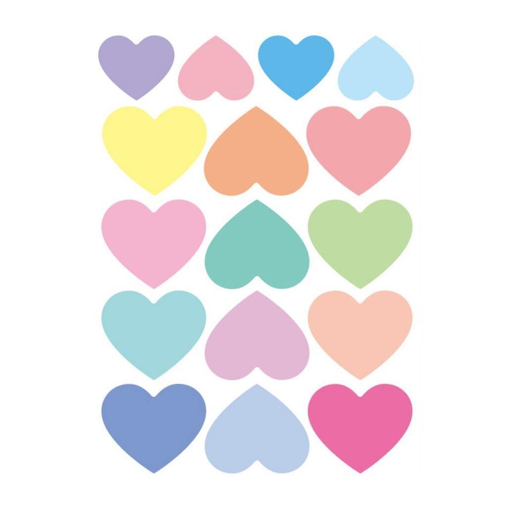 Flotte farverige hjerter i forskellige størrelser - Hjerte Wallstickers med 16 stk