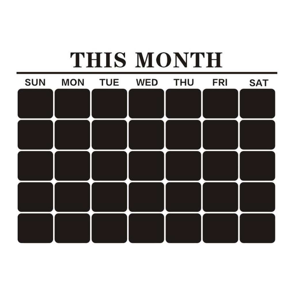 Kalender wallsticker tavle til kridt. âThis monthâ kalender med Ugedage. 57x80cm