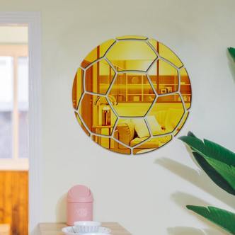 Fodbold spejl. Selvklæbende akryl spejl klistermærker. Klassisk design. Gold. 15cm.